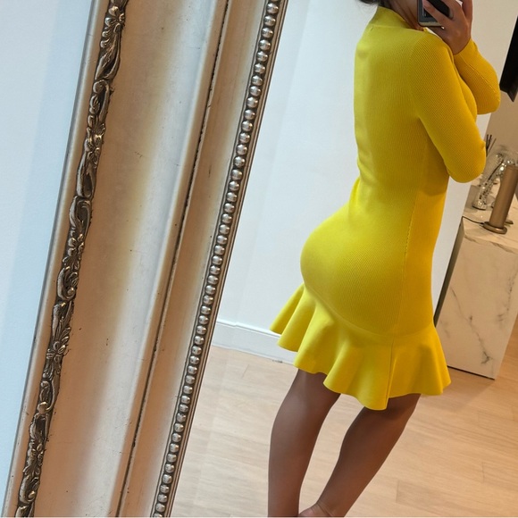 Midi Dresses Karen Millen Yellow Peplum Dress Karen Millen Small Bright  Yellow Peplum Knit Ribbed Belted